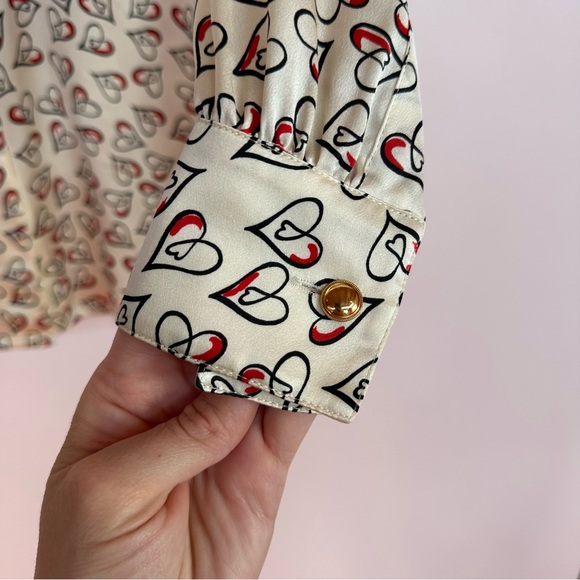 Escada Long Sleeve Heart Patterned Silk Blouse - Picture 4 of 11